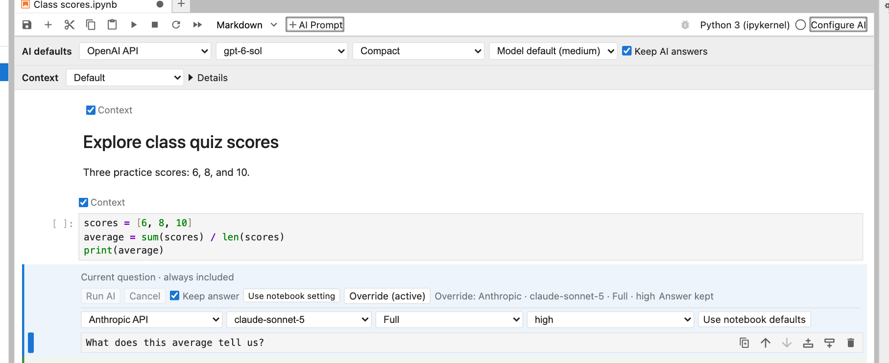 Expanded cell overrides, including model, style, effort, and return to notebook defaults