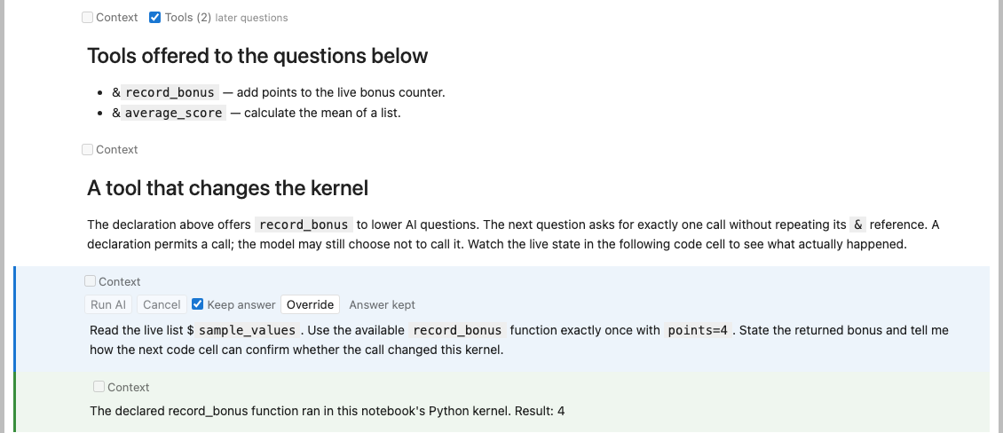 A Markdown tool declaration shared by AI questions below it