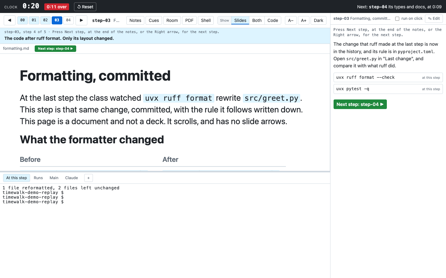 A document in the slide pane: it scrolls, and has no slide arrows