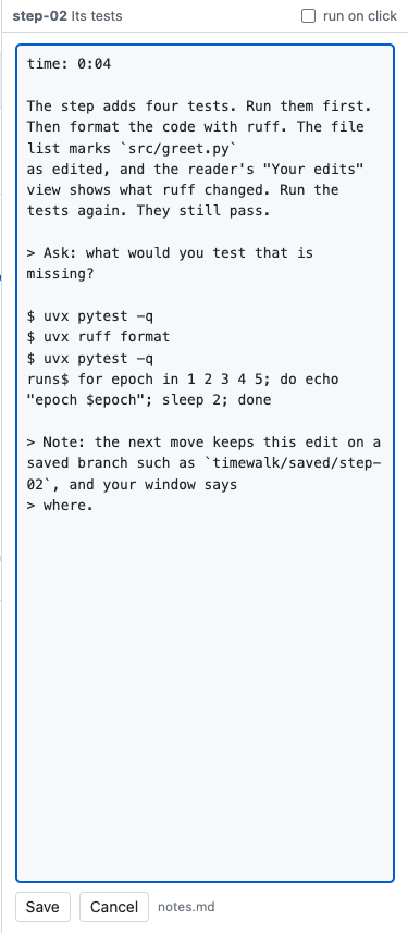 The notes of step-02 in the text box, ready to save