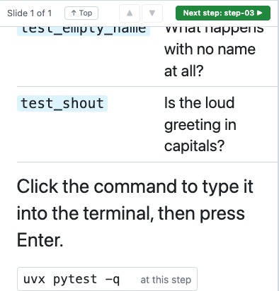 A slide with a command as a button