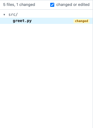 The file list with only the files that the step changed